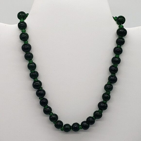 Vintage Glass Beaded Dark Green Choker Necklace and Multicoloured Charm Bracelet - Picture 5 of 10